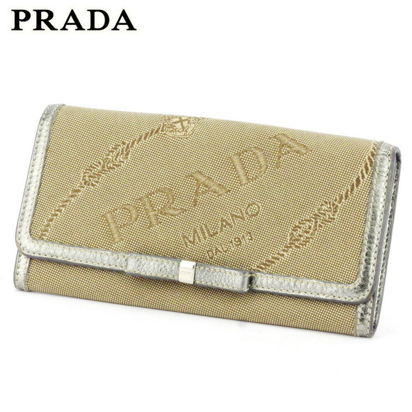 Prada motif beige long brown accessory Wallet Canapa ribbon - Picture 1 of 6